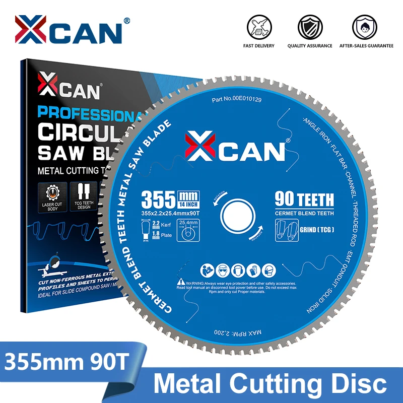 XCAN 355mm Hard Metal Cutting Saw Blade 25.4mm Bore Cut Off Saw 90T Cermet Blend Tipped Iron Cutting Disc Circular Saw Blade