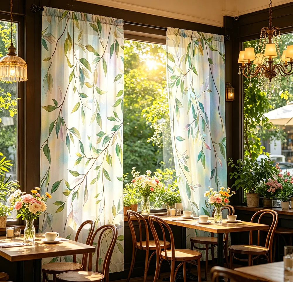 2PCS Digital Printed Curtains with Dreamy Leaves Design, Stylish Window Drapes for Living Room Bedroom Home Decoration