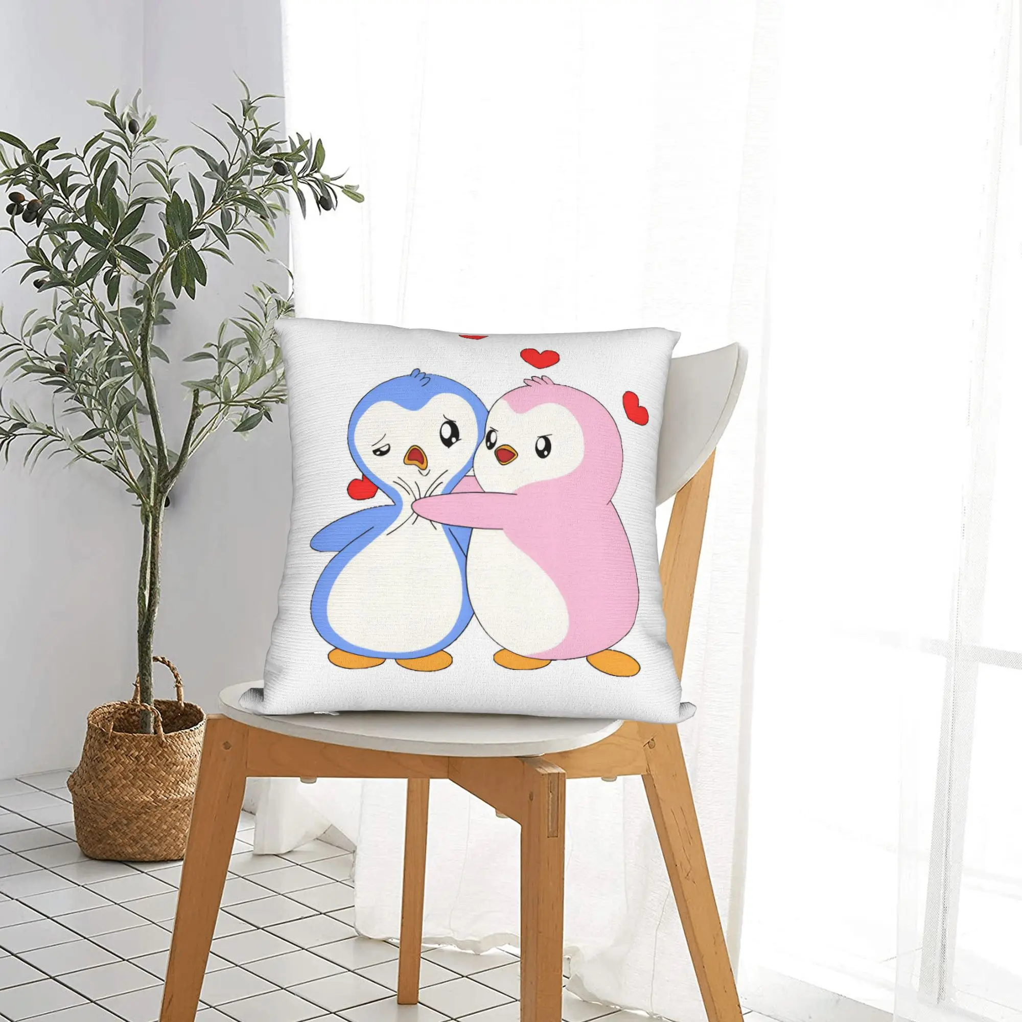 P-Pudgy Penguin Cute Penguin Couple Square Pillowcases Home  Cushion Cover Funny Home Decoration Throw Pillow Case