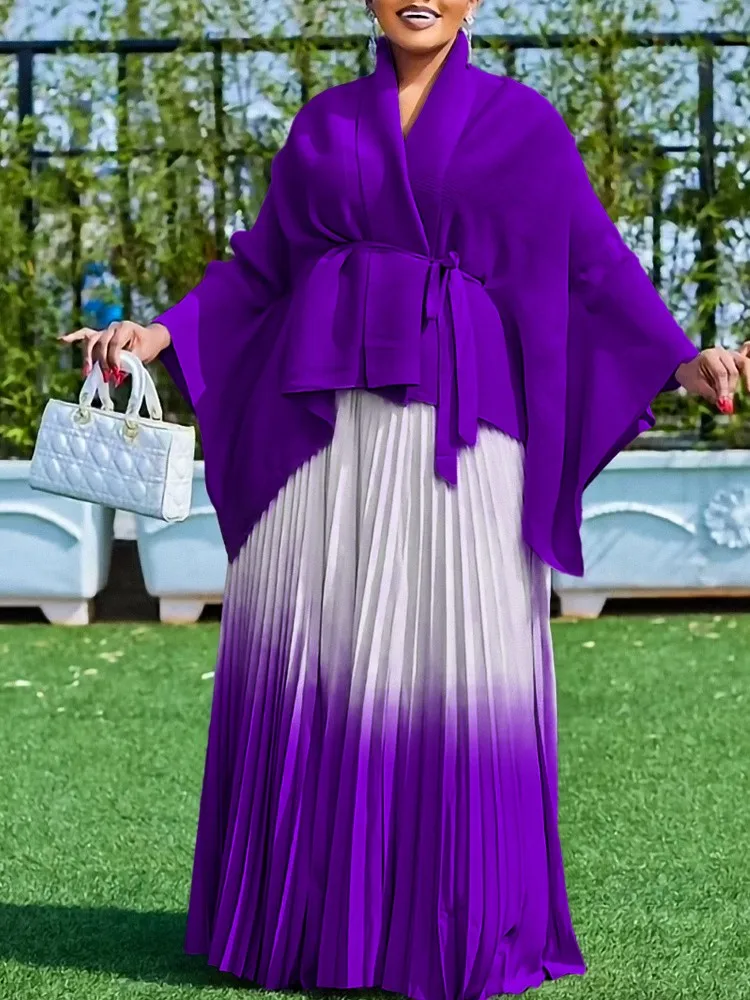 Two Piece Set Plus Size Clothes Spring Autumn V Neck Long Sleeve Top And Maxi Skirt Women Sets High Streetwear Casual Beach Suit