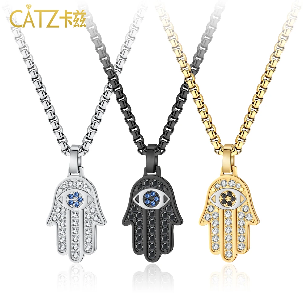 

Hamsa Pendant Necklace Cnc Studded With Diamonds, Evil Eye, Fatima'S Hand, Success And Protection Lucky Jewelry