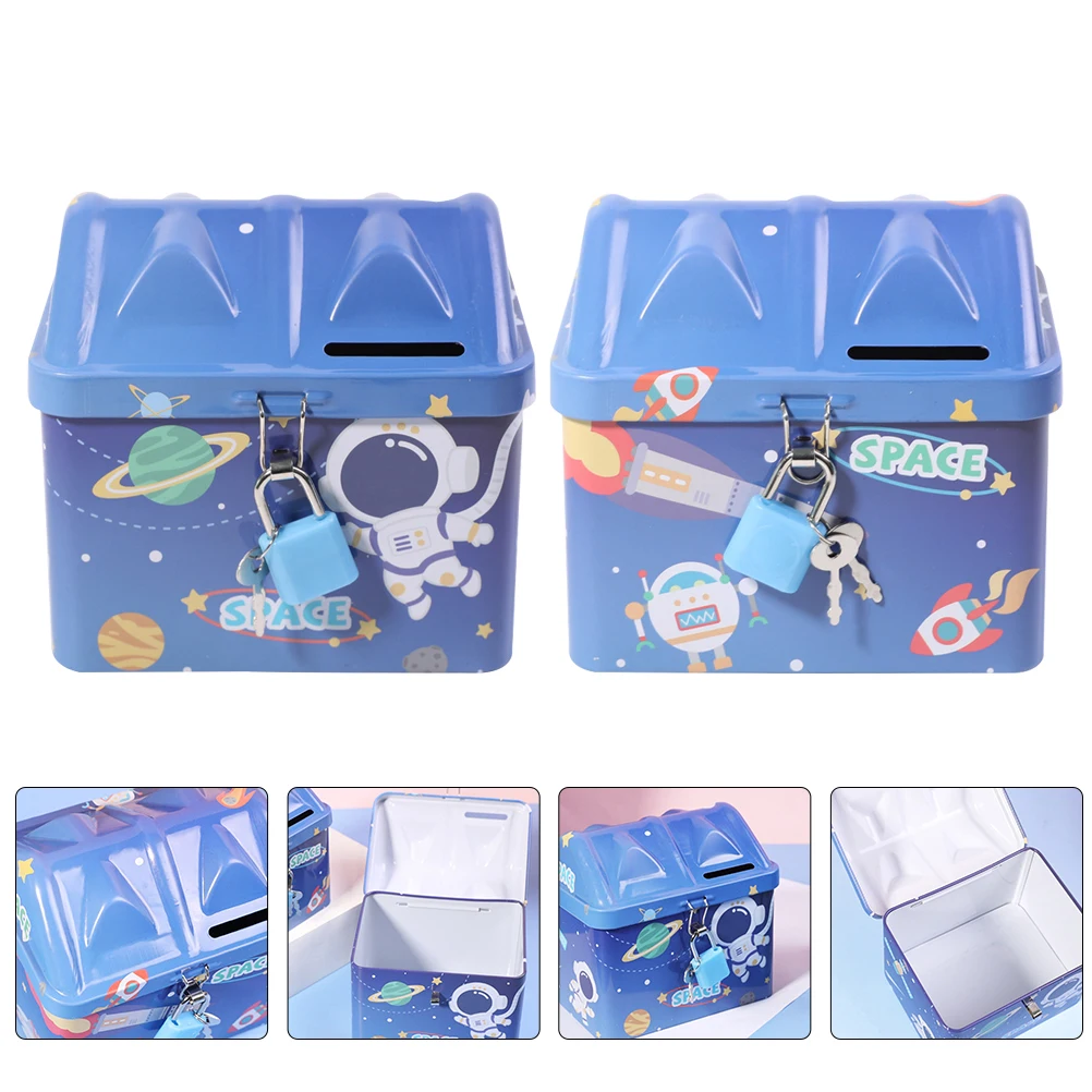 

2pcs House Shape Piggy Bank Iron Coin Box With Lock Adorable Saving Pot Desktop Ornament For Kids Bedroom Decoration Reusable