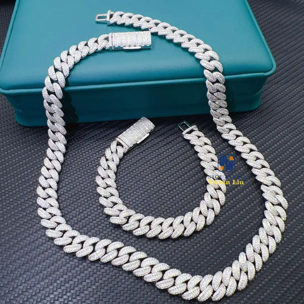 

Luxury 18k Gold Plated Necklace Silver 925 Vvs Moissanite Diamond Hip Hop Jewelry Iced Out Cuban Link Chain