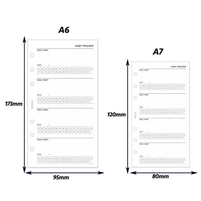 Fromthenon Minimalist Ledger Loose Leaf Paper A6A7 Single Item Habit Clock in Loose Leaf Replacement Function Inner Page