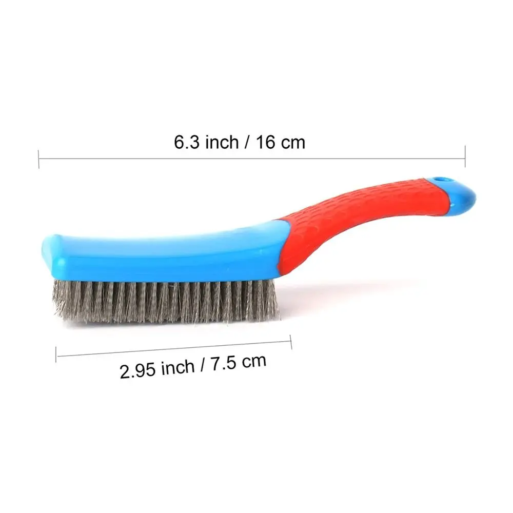 Durable Stainless Steel Small Wire Brush Silicone Handle Red and Blue Paint Removal Tool Scratch Brushes Cleaning Metal Rust