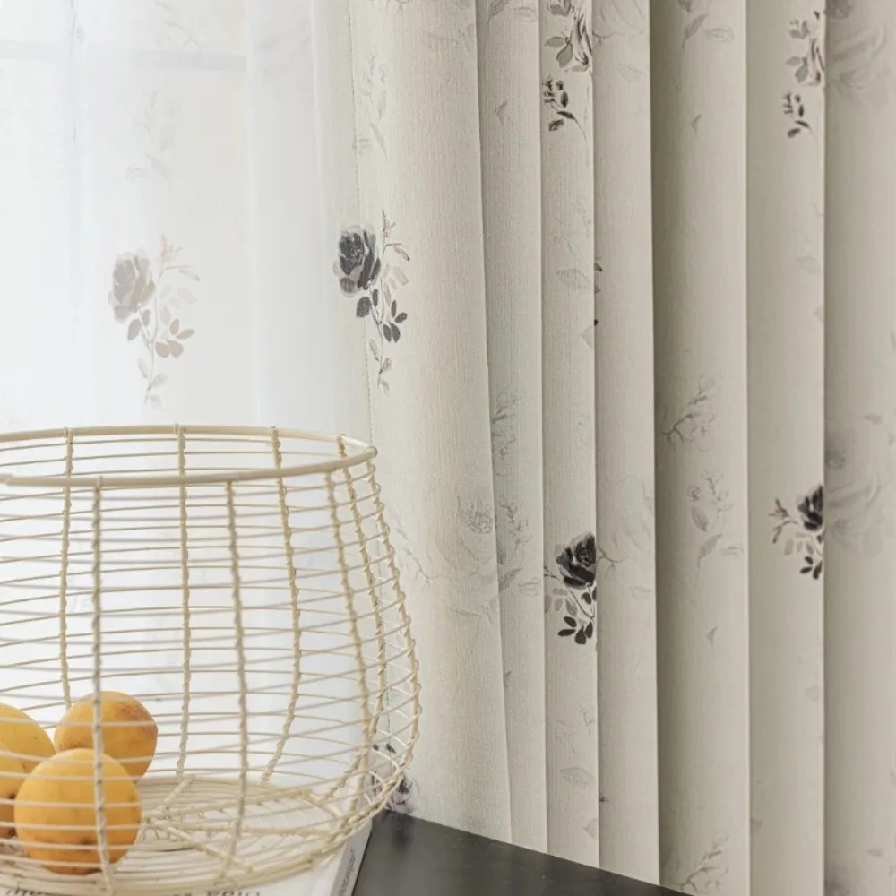 High-end quality Chenille curtains, rose print blackout and heat insulation curtains, window screens, minimalist and light luxur