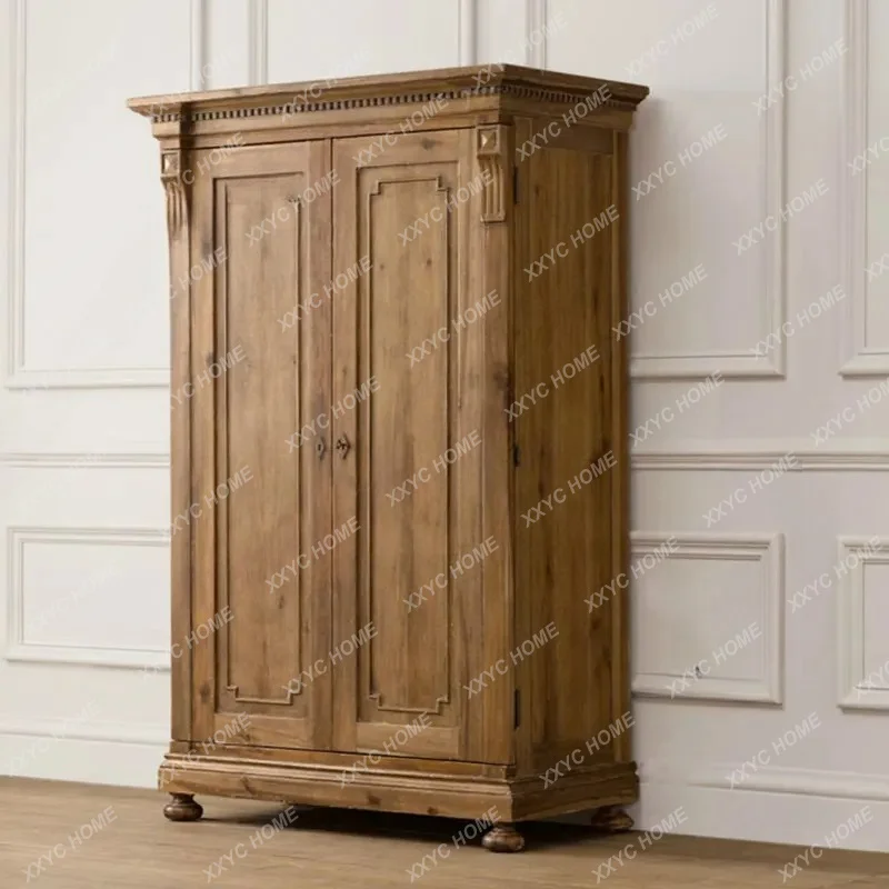 XX solid wood wardrobe double door wardrobe  retro oak storage cabinet