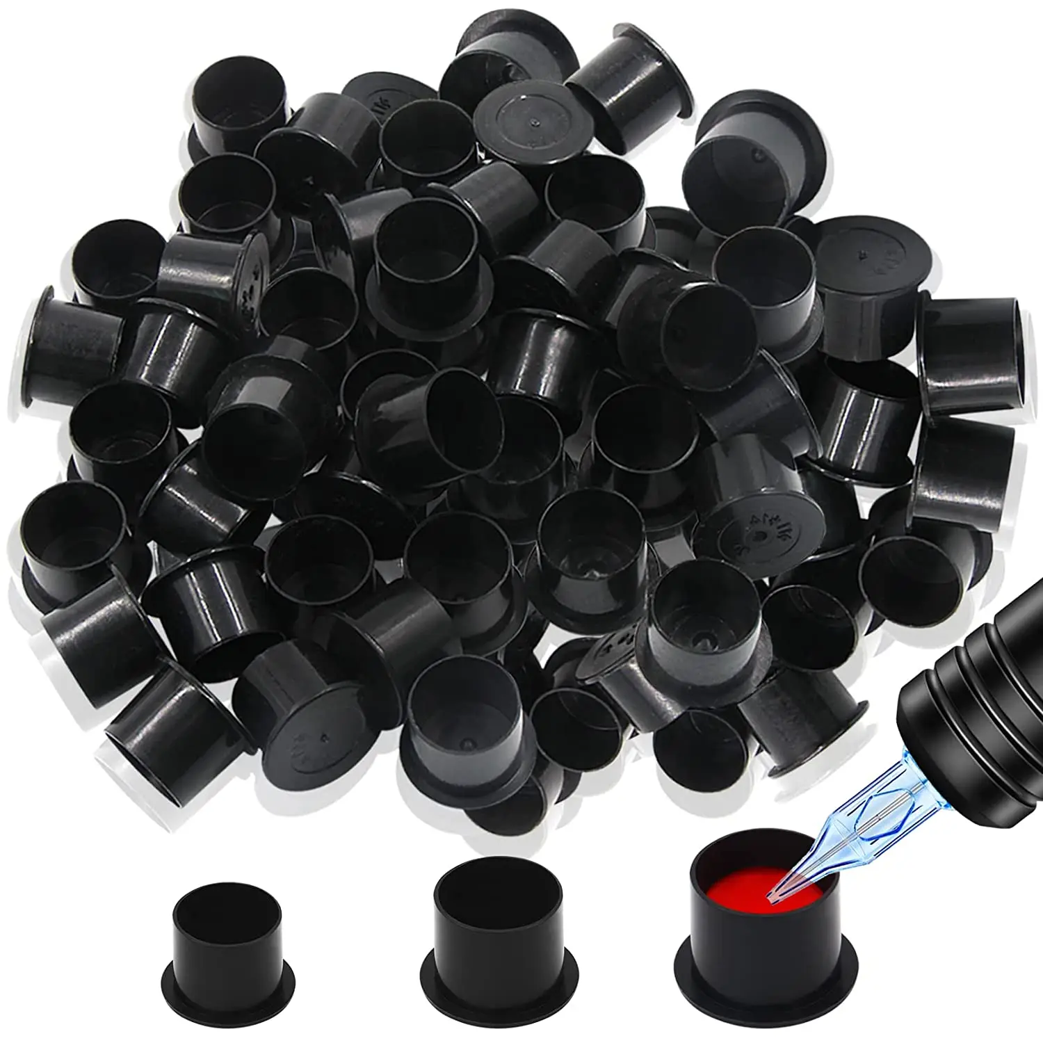 

1000ps Black Tattoo Ink Cups Caps With Base Holder Permanent Makeup Pigment Ink Caps Cups for Tattoo Accessories