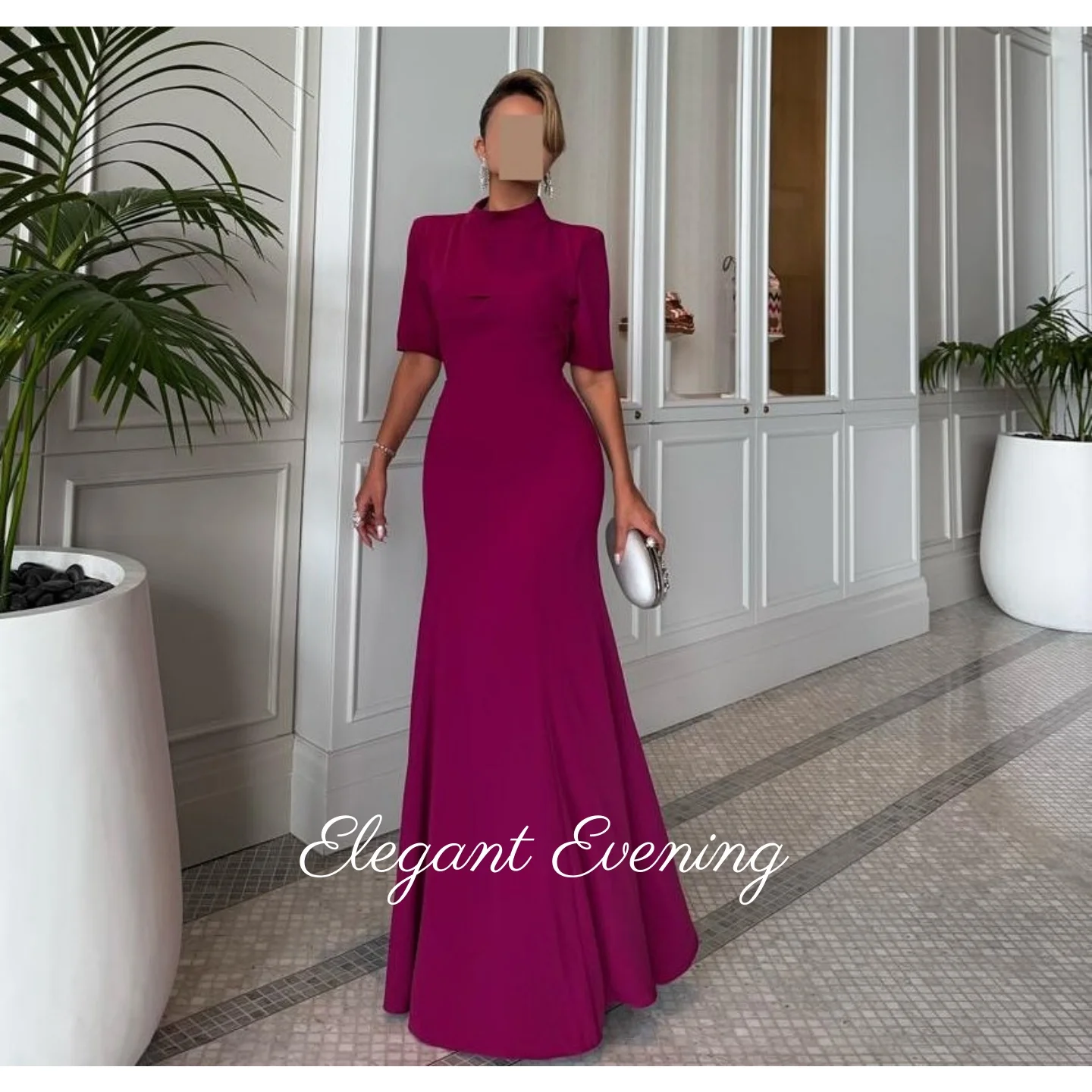 Purple High Collar Evening Dresses Prom Dresses Strapless Floor Length Strapless Sleeveless Saudi Customized Formal Dress