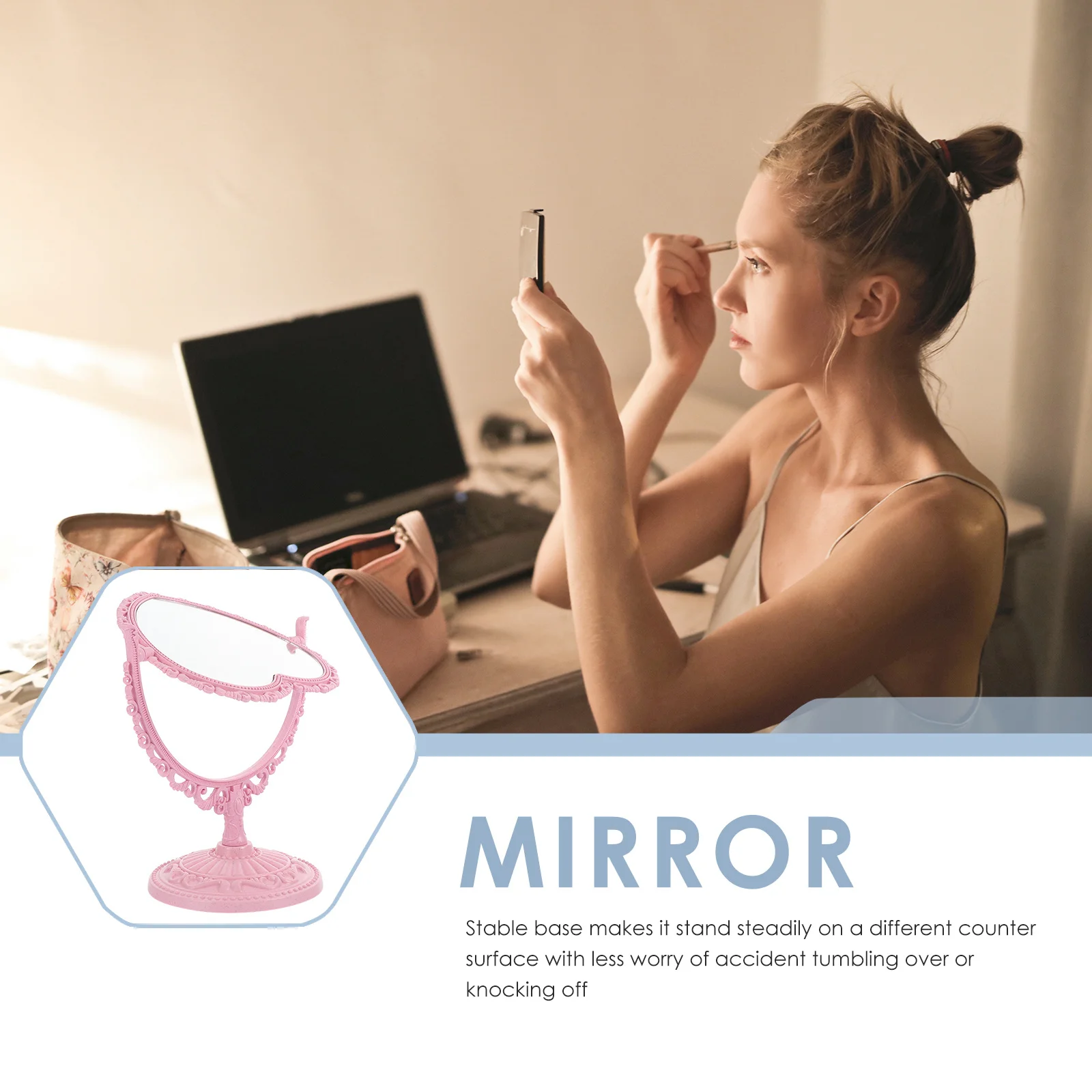 Specchio per trucco vintage bifacciale da 2 pezzi Specchio da tavolo creativo a forma di cuore Design elegante Base stabile Regalo perfetto per le ragazze