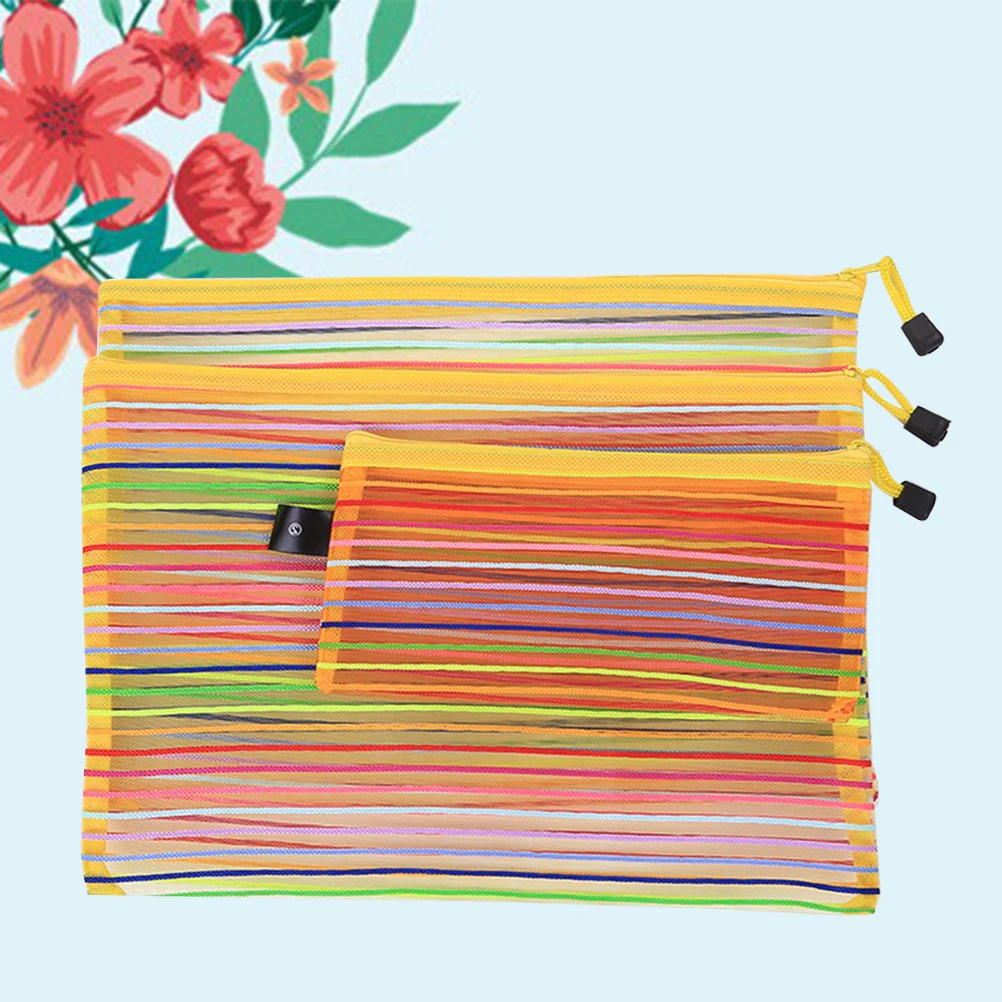 

Color Yellow Mesh Bag Zipper File Bags Storage Produce Organizer Clear Pouches with Folders for Documents