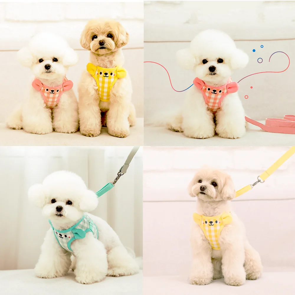 Tank Top Style Dog Leash Cute Checkered Dog Walking Leash Dogs Chain Harness Puppy Small Dog Teddy Bear Pet Supplies