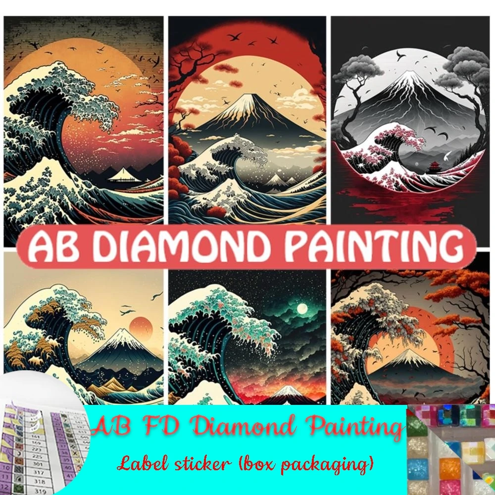  Diamond Art Japan Wave Mountain DIY 5D AB FD Diamond Painting Landscapes Cross Stitch Kits Rhinestone Embroidery New Collection