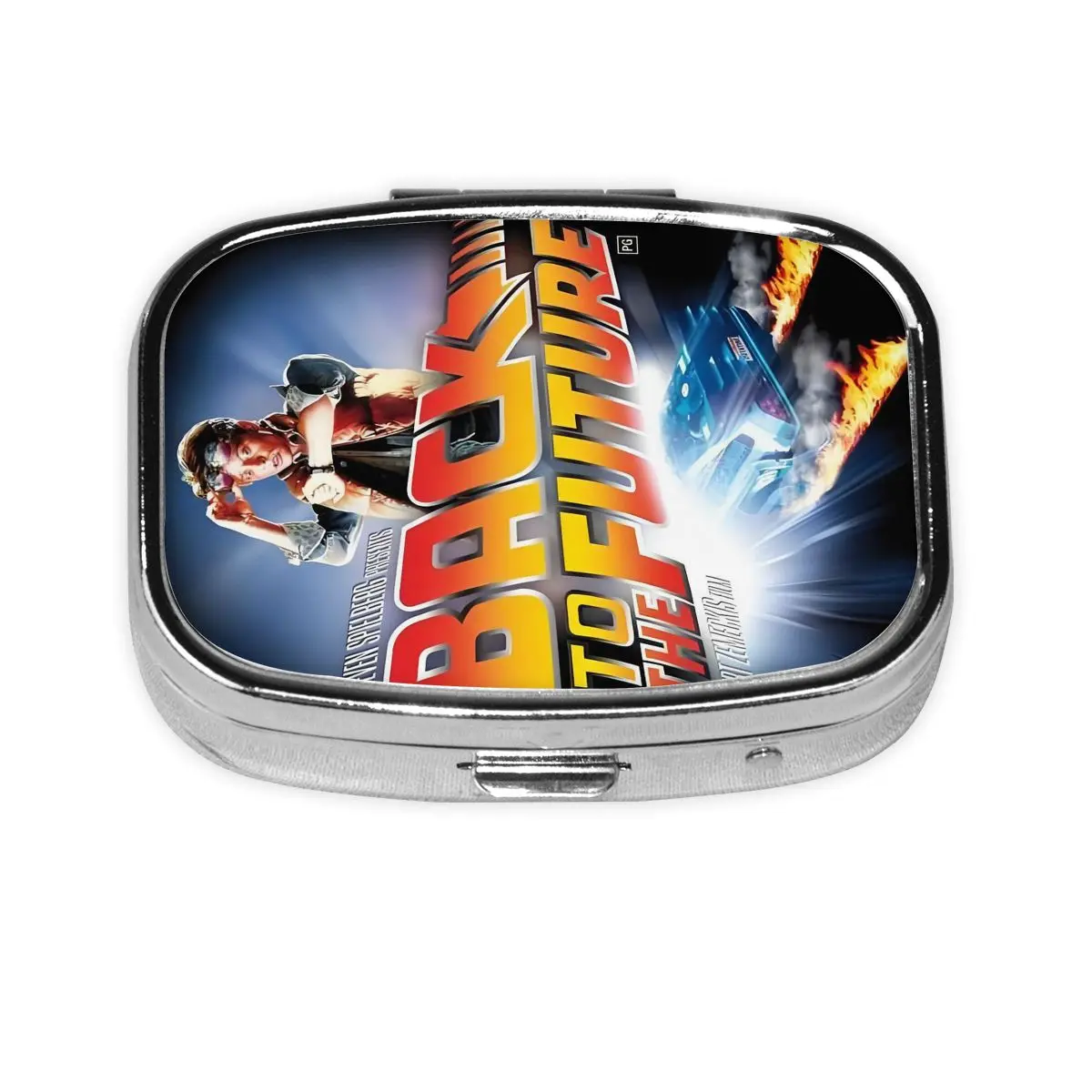 

Back To The Future Square Pills Organizer Science Fiction Film Medicine Box Pill Case Splitters Storage Box for Pockets Purse
