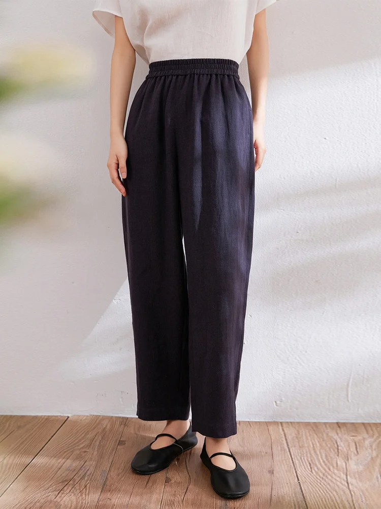 

Pukka Women's High Waist Loose Casual Slimming Nine-Piece Carrot Pants Summer New Cotton Linen Elastic Waist Trousers