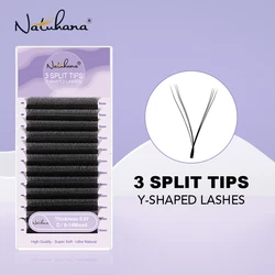 NATUHANA 3D Y-Shaped Eyelash Extensions 3 Split Tips False Lashes, Natural Volume 0.07mm YY Lashes for Eye Extension