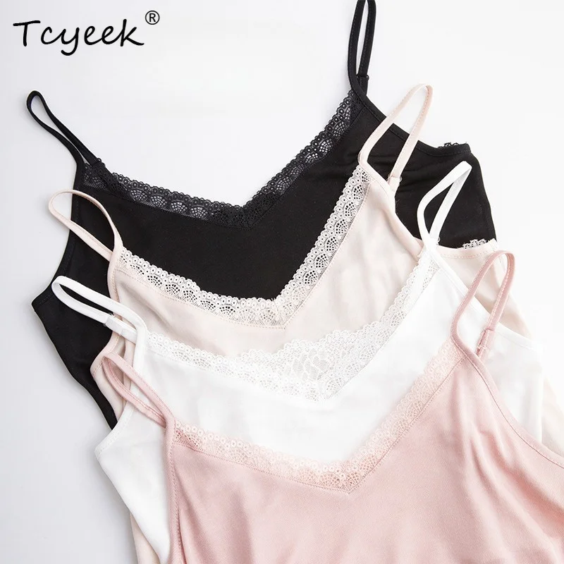 Tcyeek 23% Mulberry Silk Camis Women Soild Color Sexy Camisole Underwear Tank Top Comfortable Ladies Tops Knitted Thin Style