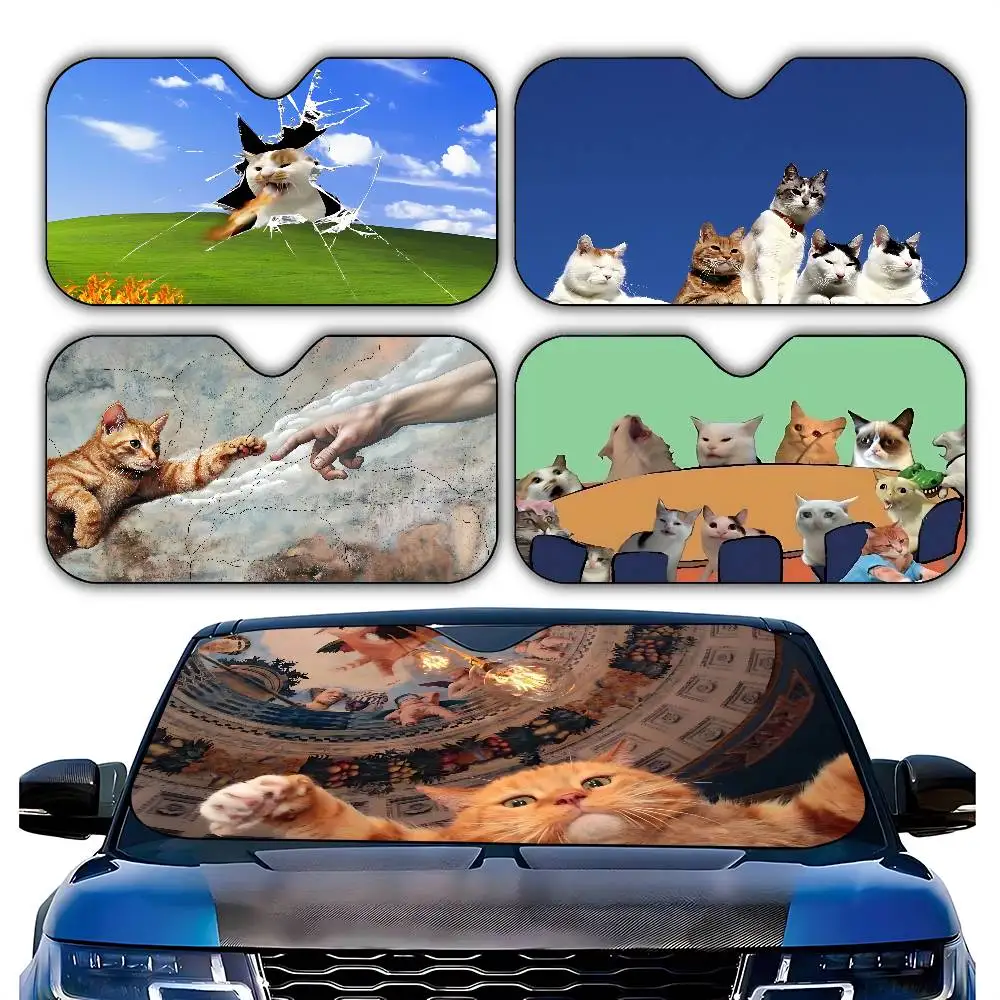 Funny Cat Meme Stylish And Trendy Windshield Sunshade, Car Windshield Cover, Car Sunshade Curtain, Car Sun Protection Cover