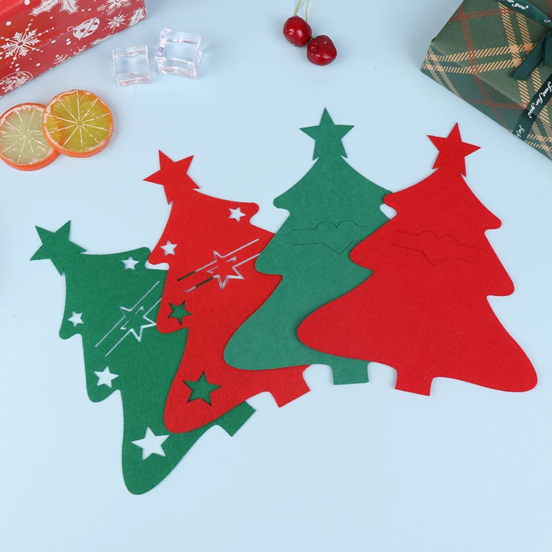 6Pcs Christmas Tree Cutlery Covers Felt Non-woven Fabric Knife Fork Set Bags New Year Xmas Party Decor Tableware Holder Mats