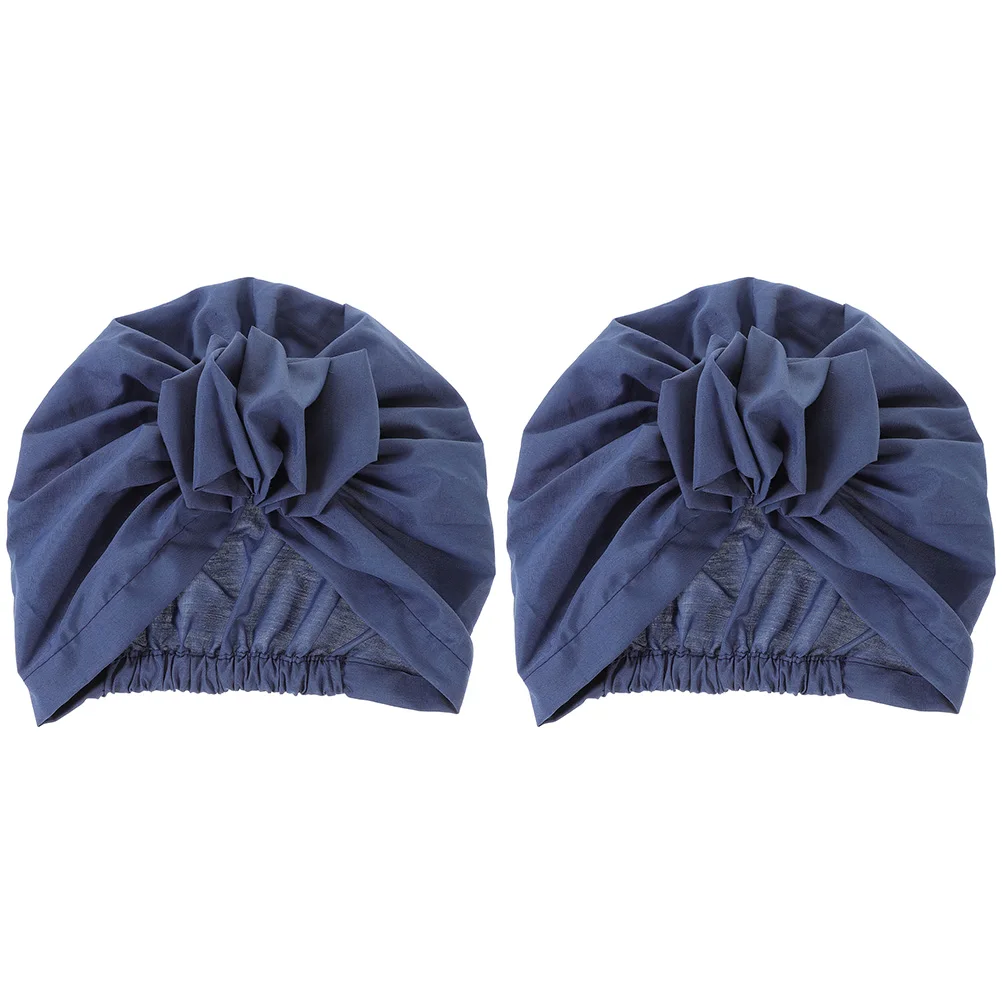 

2Pcs Flower Turban Cap Women Hair Accessories Retro Headscarf Elastic Polyester Hat Bonnet Decorative Fashion Turban