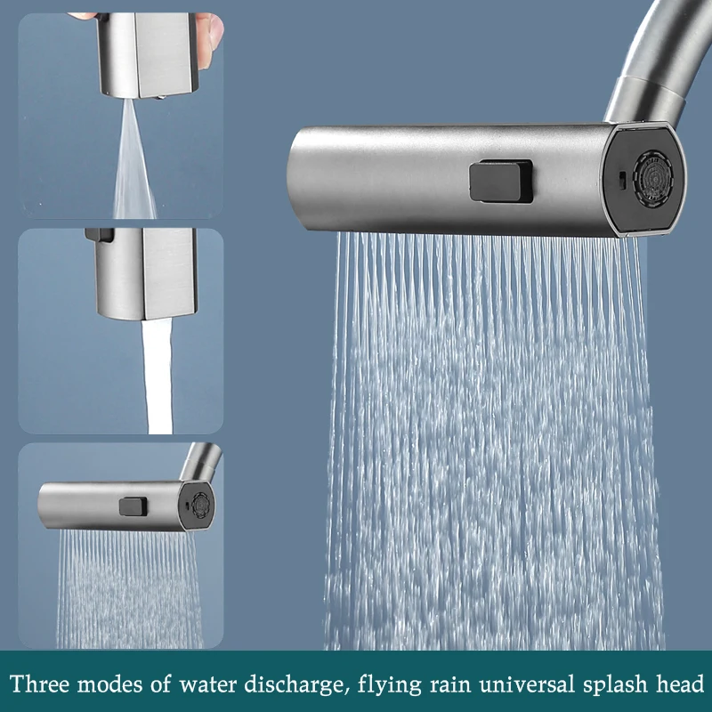 

3 в 1 360 ° Сменная насадка для кухонного смесителя с эффектом водопада, защита от брызг, удлинитель для кухонного смесителя, поворотный аэратор-насадка для смесителя