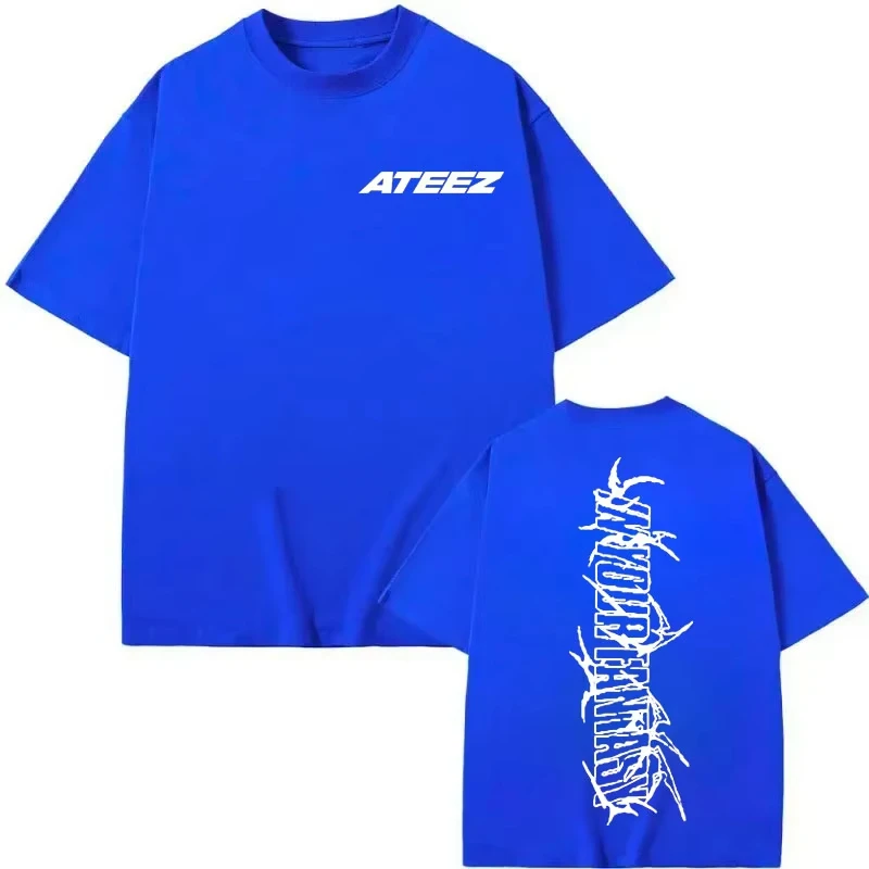 ATEEZ 2025 جولة حول العالم في الخيال الخاص بك تي شيرت مطبوع الهيب هوب خمر تي شيرتات قصيرة الاكمام الرجال النساء موضة عادية فضفاض تي شيرت