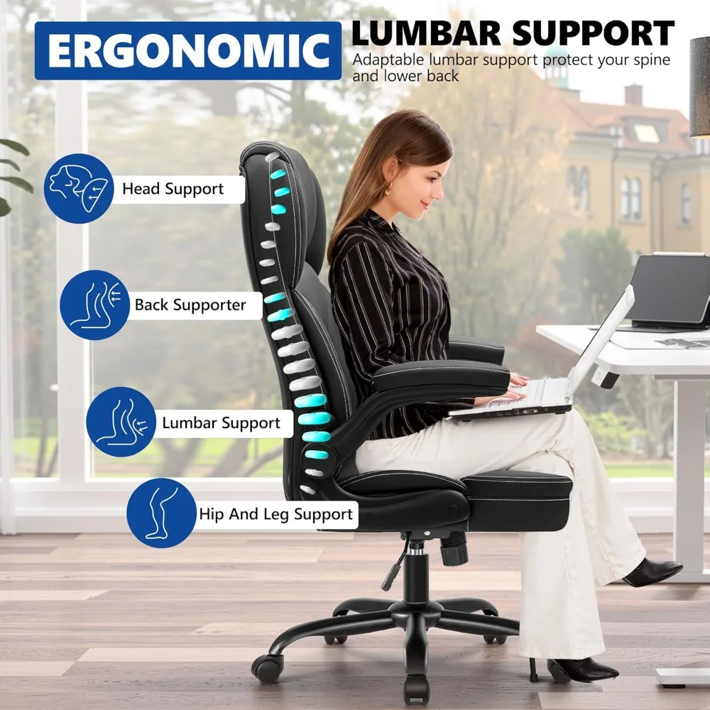 PU 가죽 임원용 사무실 의자, 인체공학적 하이백 컴퓨터 및 게임용 의자, 높이 조절 가능, 회전식 롤링 의자.