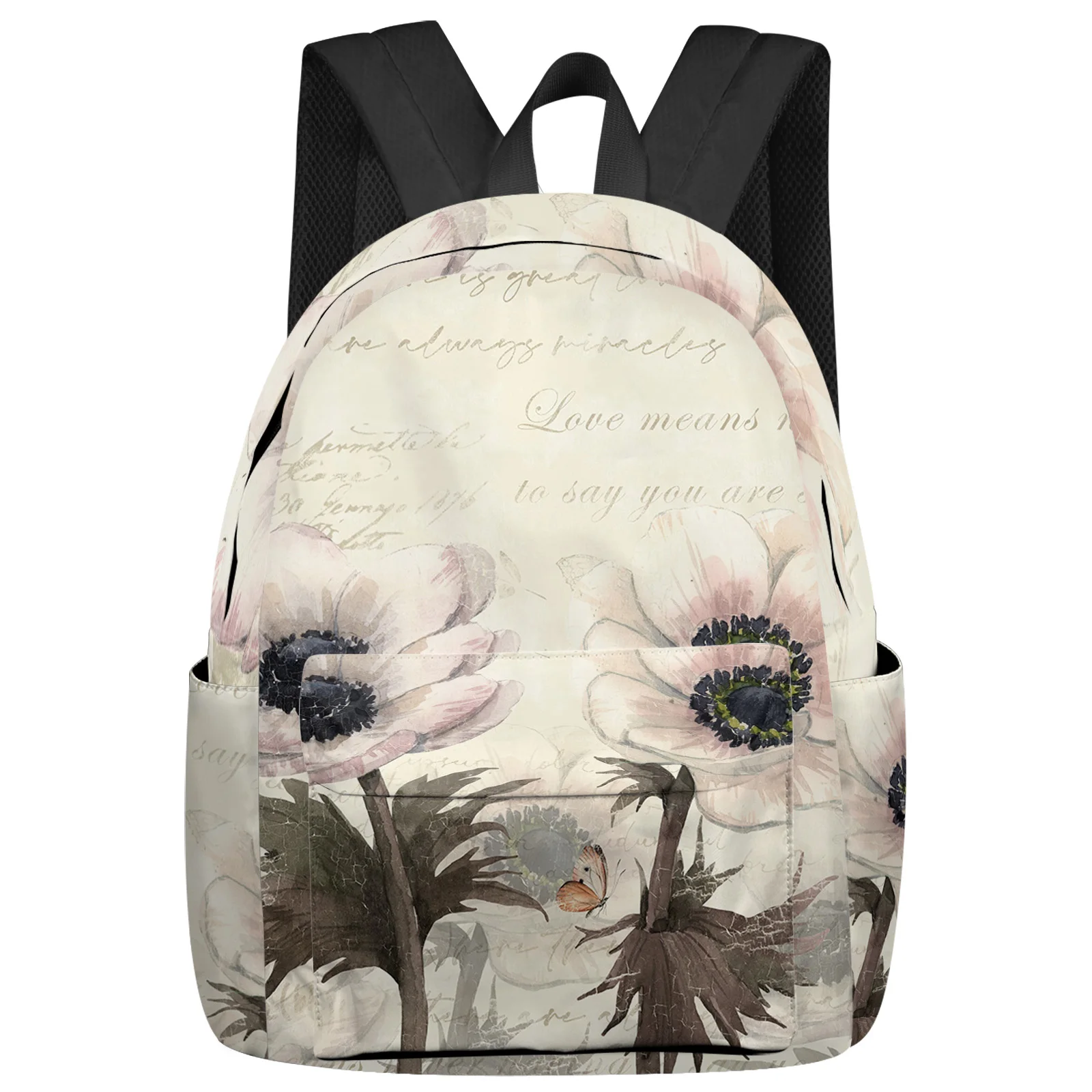 Vintage Flower Butterfly Pastoral White Sunflower Student School Bags Laptop Custom Backpack For Men Women Female Travel Mochila