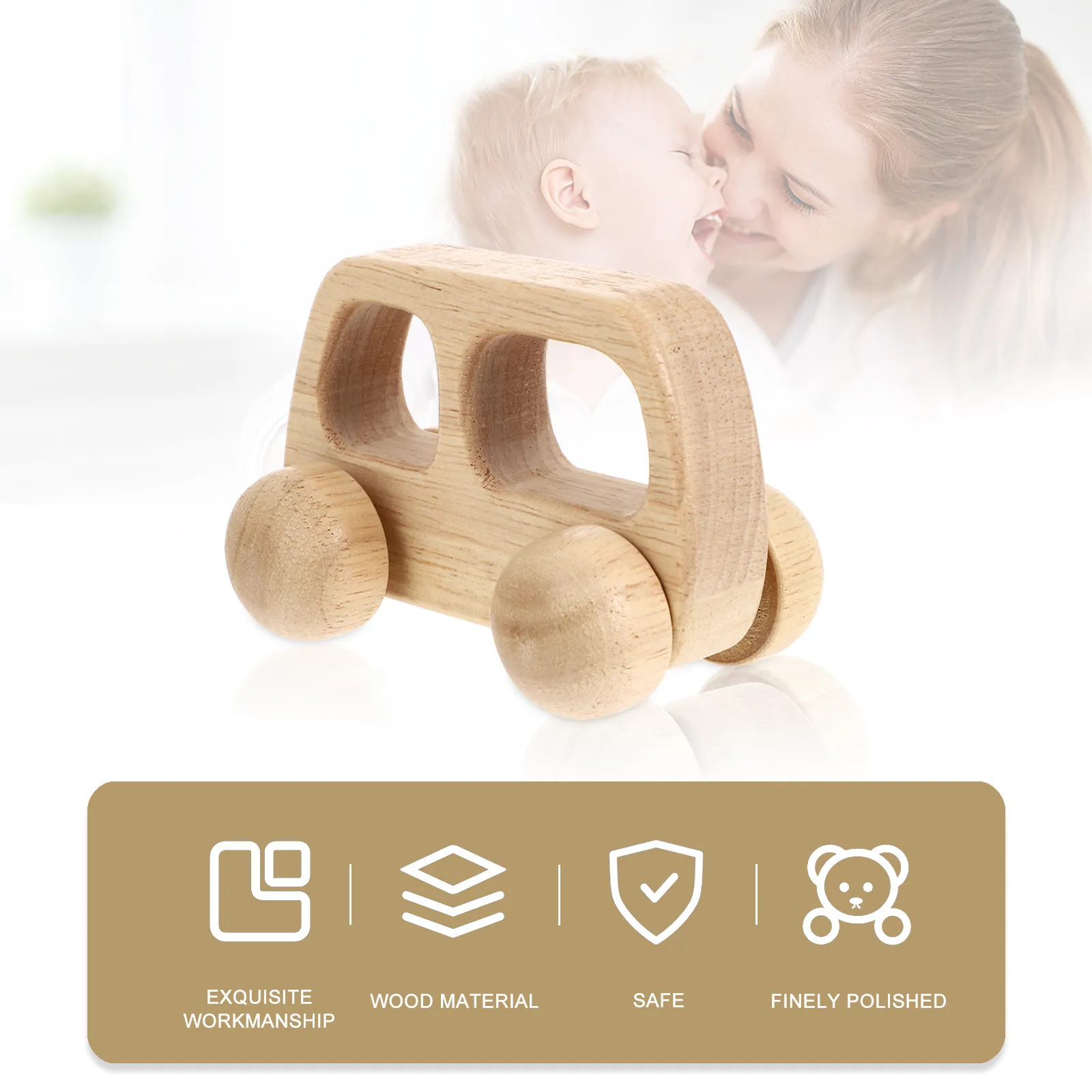 

2Pcs Baby Push Car Wooden Grasping Development Hand Eye Coordination Infant Teething Vehicle Toddler Push Car Wood