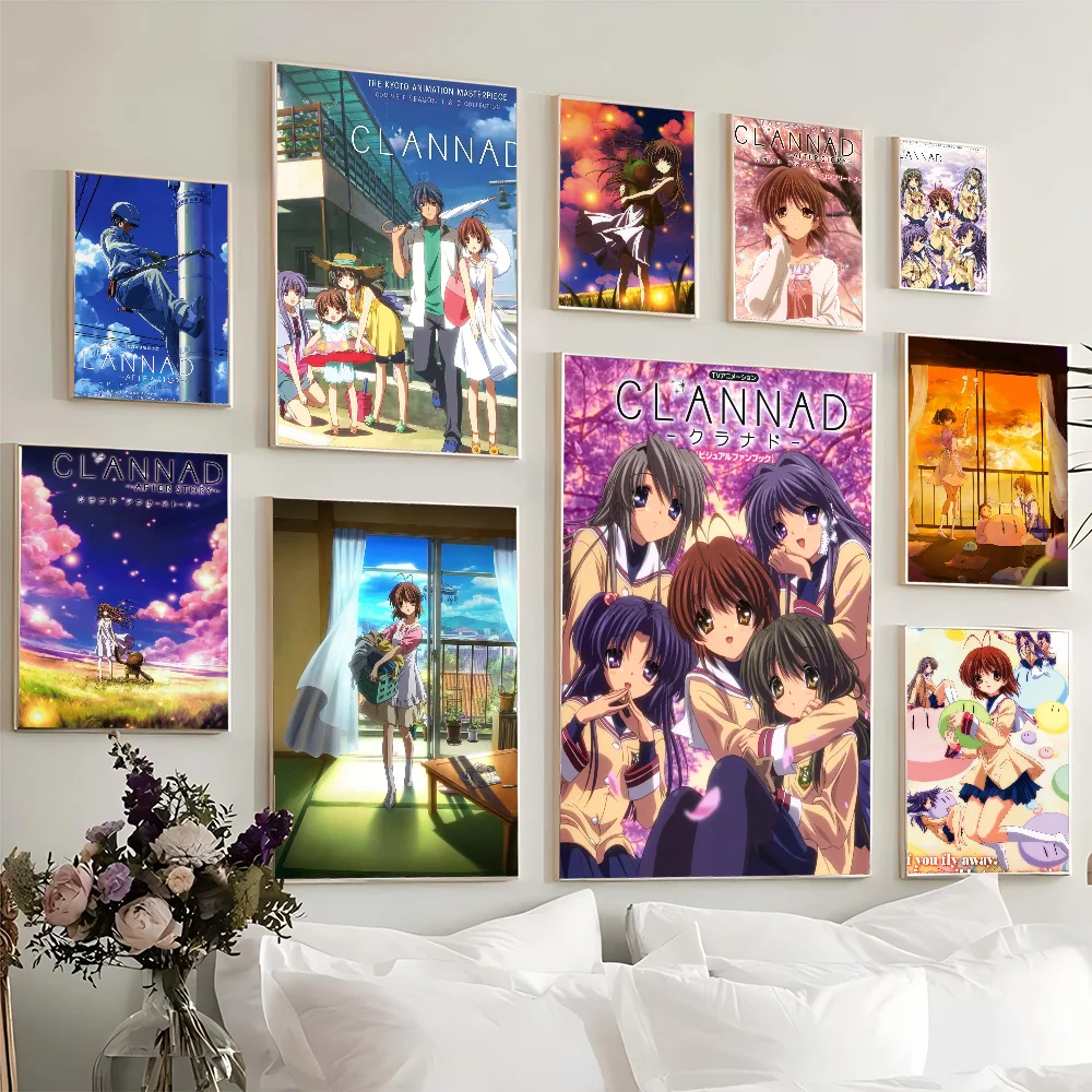 1PC CLANNAD Poster Movie Sticky Posters Retro Kraft Paper Sticker DIY Room Bar Cafe Aesthetic Art Wall Painting