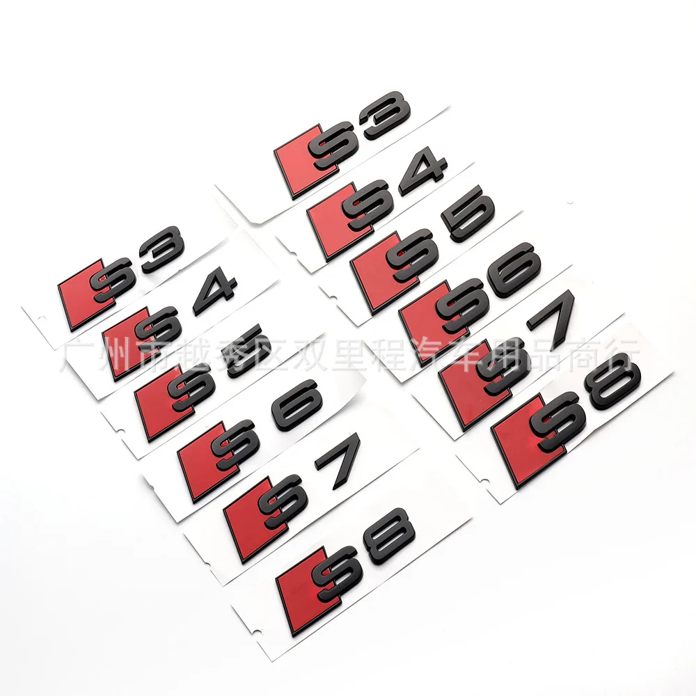 3D ABS 블랙 자동차 후면 트렁크 엠블럼 배지 데칼, 아우디 S3 S4 S5 S6 S7 S8 로고 스티커 액세서리
