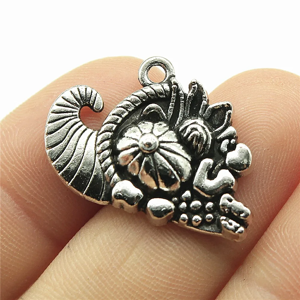 WYSIWYG 10pcs 28x20mm Cornucopia Charm Pendants For Jewelry Making Antique Silver Color Cornucopia Pendants Charm Cornucopia