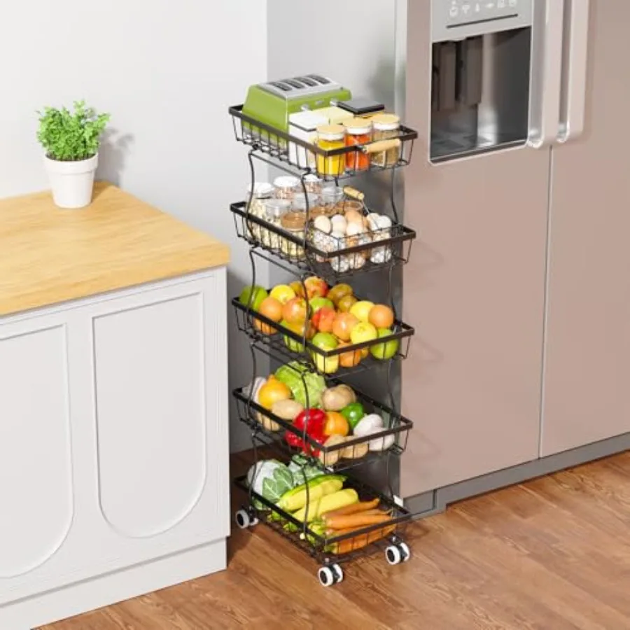 

Тонкая корзина для фруктов на кухню, штабелируемая, проволочная, для хранения фруктов и овощей, органайзер на колесиках, металлическая корзина для продуктов, подставка-горшок