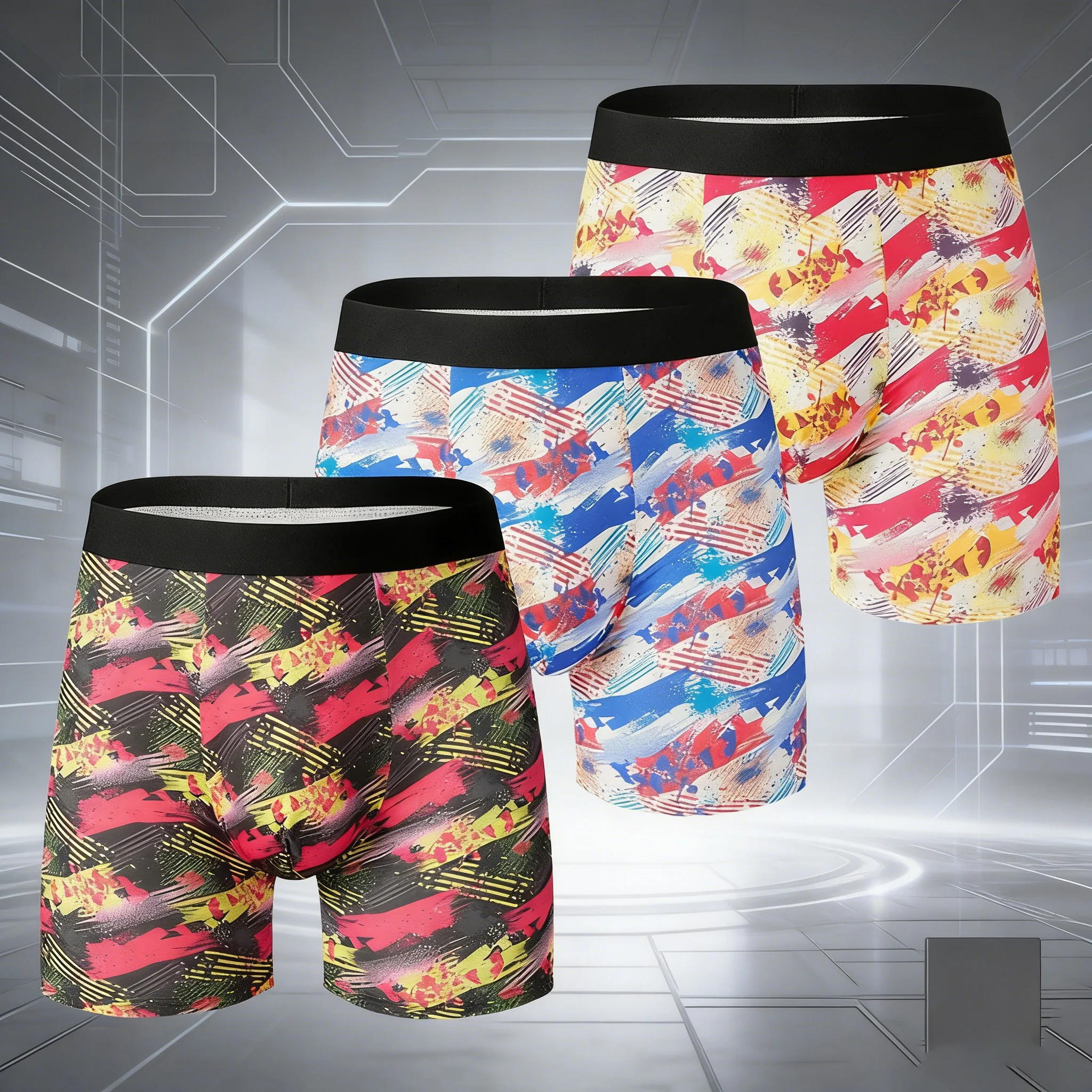 

3pcs men's underwear comfortable soft fashion printed tight boxing shorts sports and breathable boxing shorts