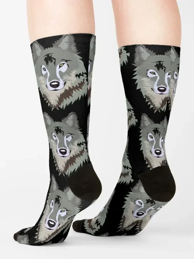 Happy Grey Wolf Socks loose warm winter japanese fashion Climbing Women Socks Men's
