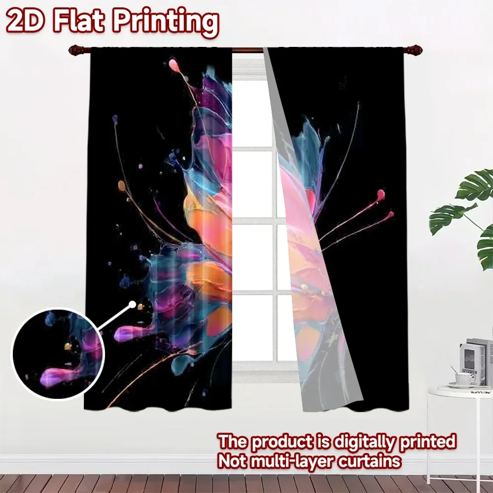 Abstract Butterfly Art Curtains 2pcs Watercolor Vibrant Modern Window Drapes for Bedroom Living Room Home Decor