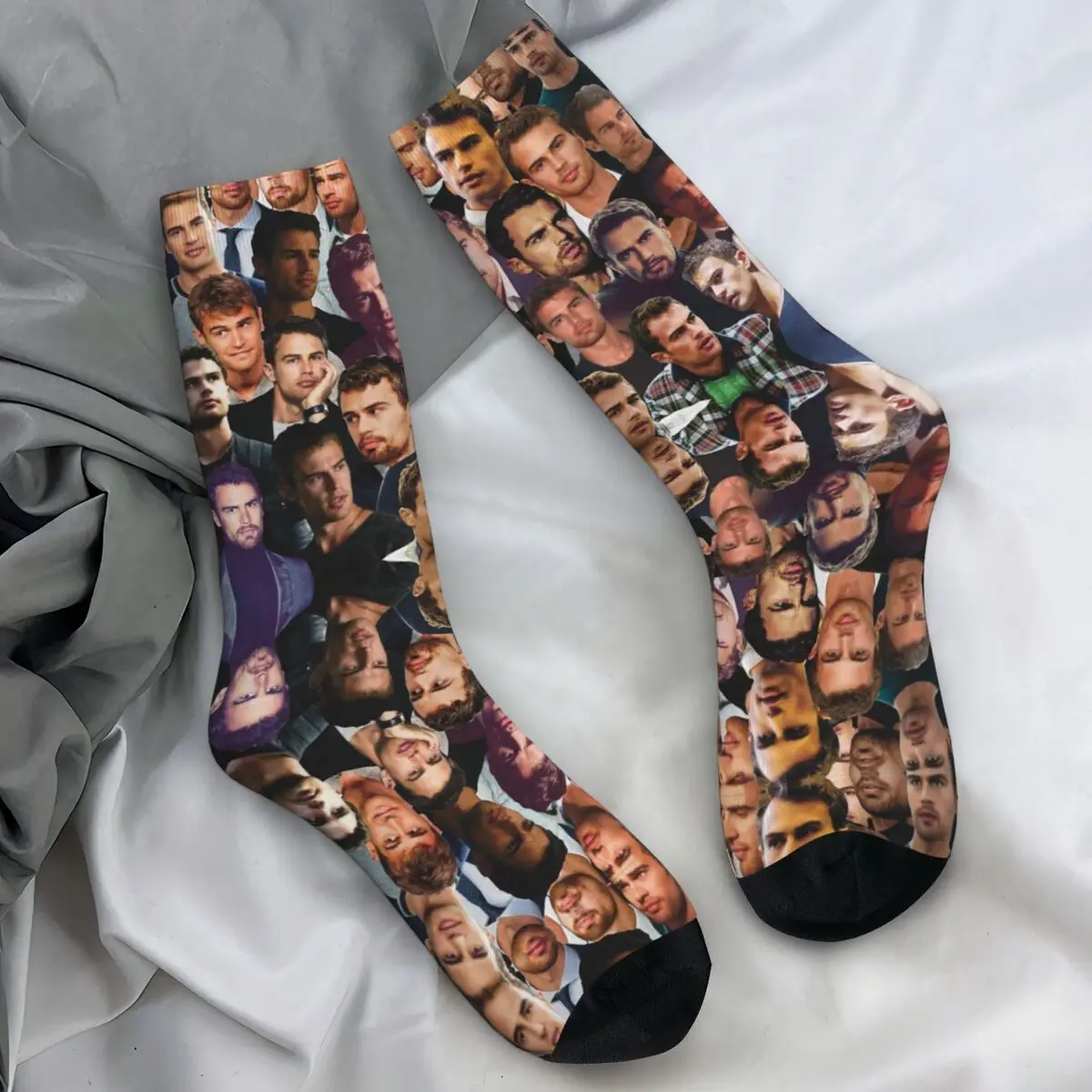 Unisex Men Socks Theo James Photo Collage English Actor Stockings Spring Funny Comfortable Socks Sports Anti Bacterial Socks