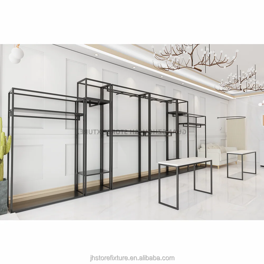 Heavy Duty Garment Black Rack for Boutique Clothing Store Tall Small Clothing Standing Dresser Display Racks