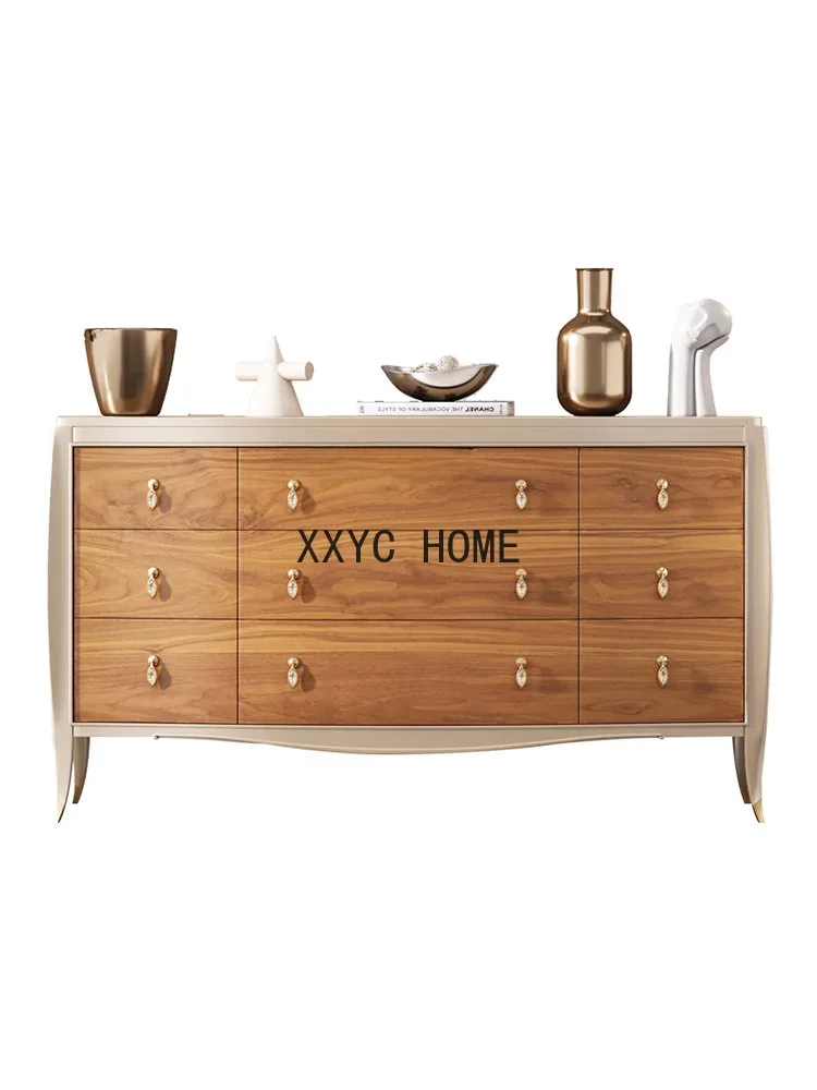 

American-Style Solid Wood Chest of Drawers Bedroom Storage TV Cabinet High-Grade Large Capacity Nine-Drawer Cabinet