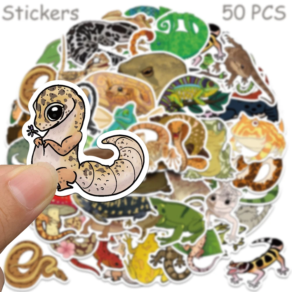 50pcs Cartoon Cute Reptile Lizard Frog Snake Stickers Decals For Phone Laptop Skateboard Notebook Aesthetic Waterproof Stickers