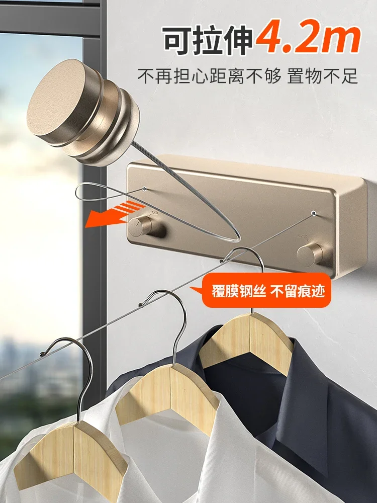 Non-perforated clothesline, indoor shrinkage drying artifact, hanging sunbathing clothes, invisible telescopic drying rack, wire