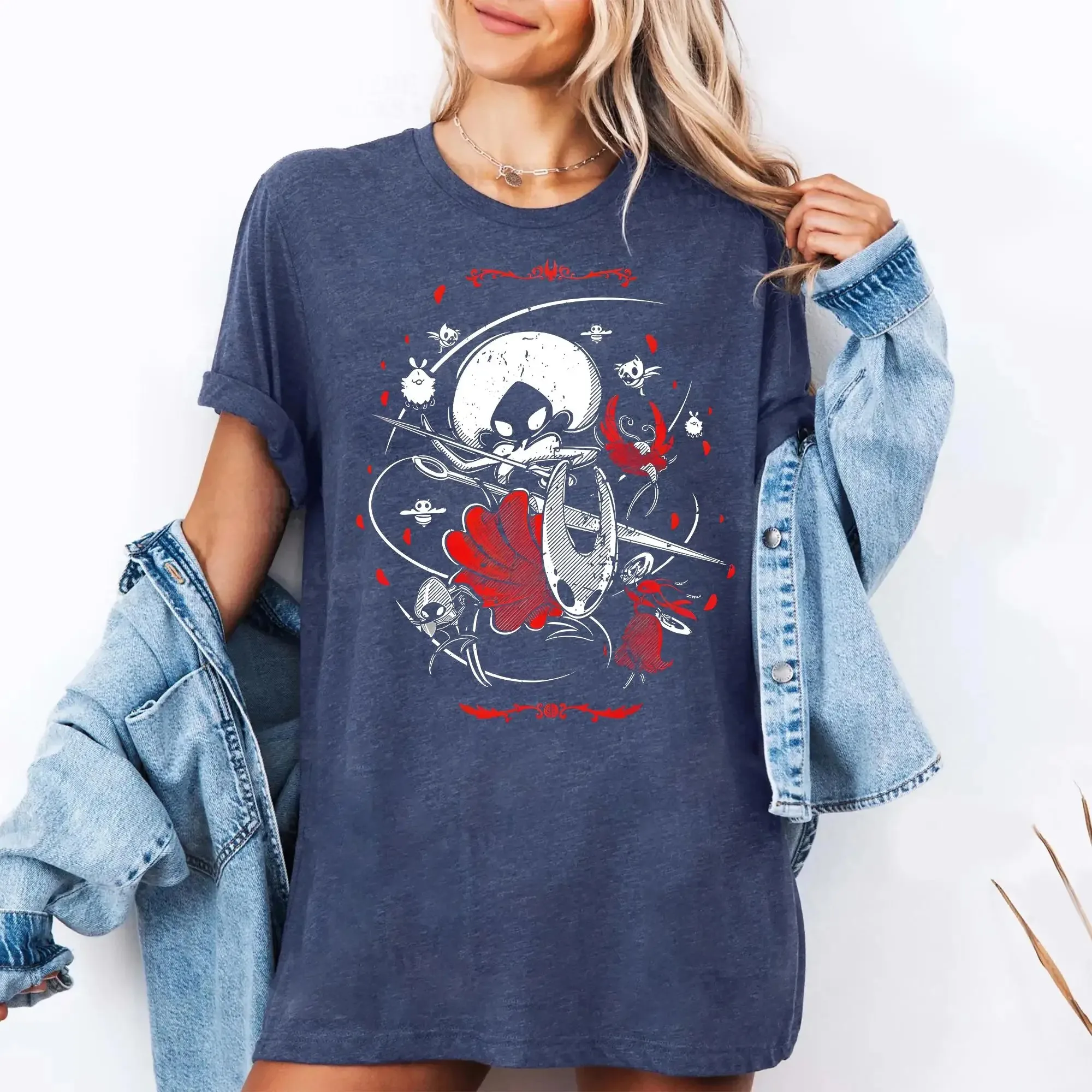 Koszulka Hollow Knight Silksong 2025 Nowa Męska Damska_ Gotycka Indie Gra Hornet Indie Gra Graficzna Koszulka Gotycka Estetyka Gamingowa