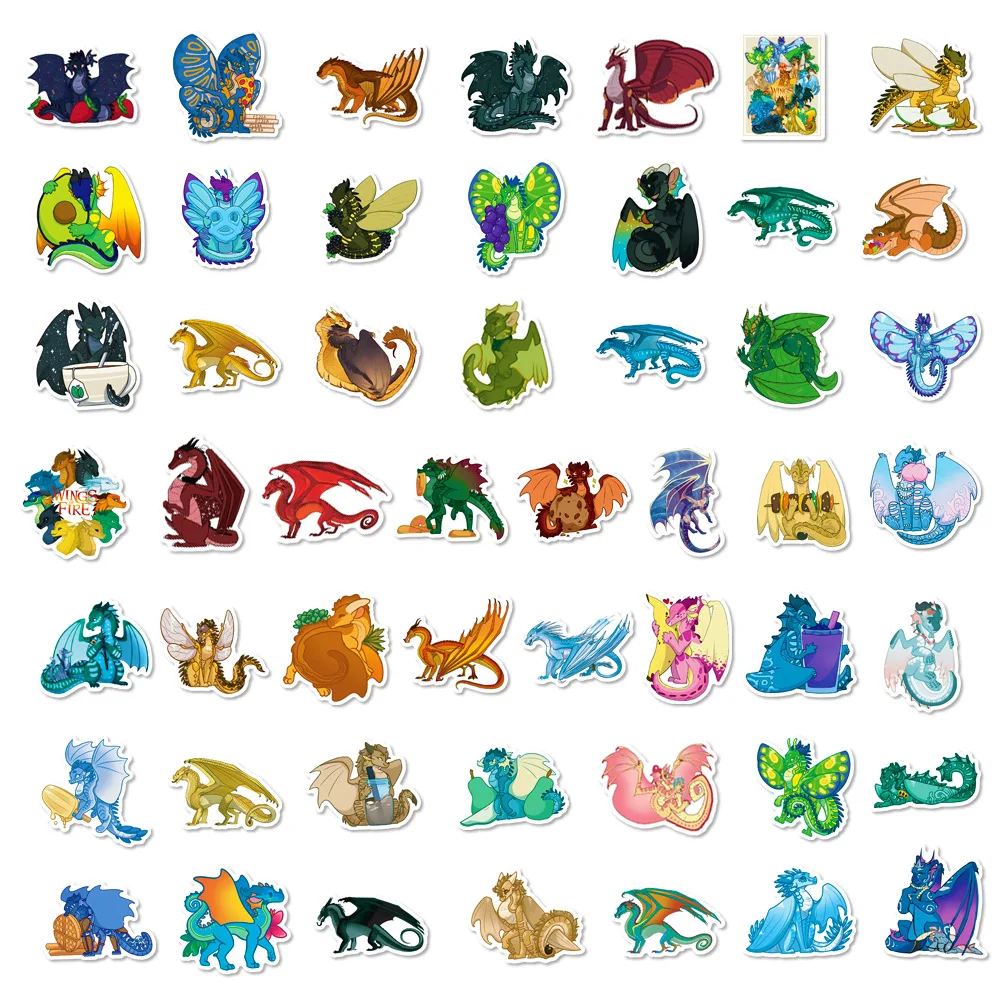 50Pcs Wings of Fire Dragon Animal Cartoon Stickers DIY Laptop Luggage Skateboard Graffiti Waterproof Decals Sticker for Kid Toys