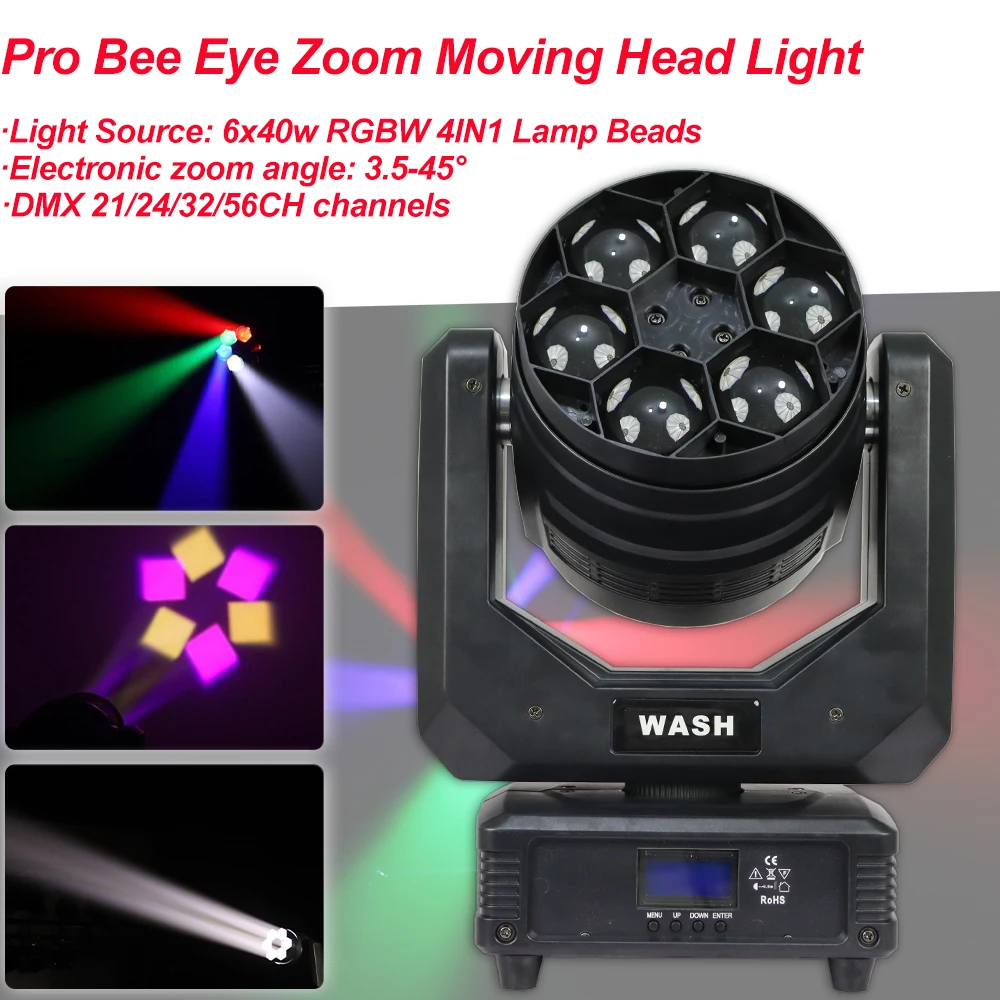 Mini 6x40W Bee Eye Moving Head Light DJ Stage Light DJ Equipment Concert Productions Professionals Wedding Beam Wash Zoom