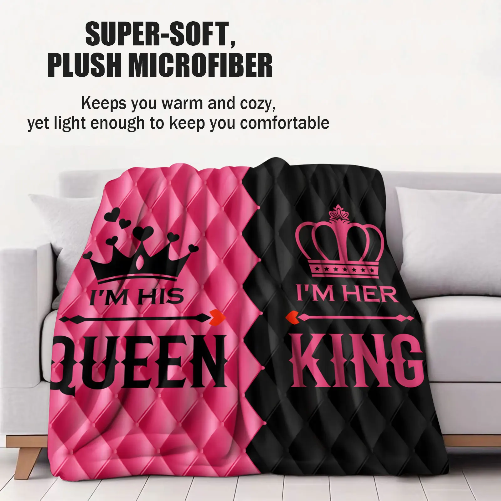 الملك الملكة زوجين الفانيلا بطانية رومانسية تاج القلب طباعة بطانية متعددة الوظائف المنزل التخييم السفر هدية مثالية للعشاق