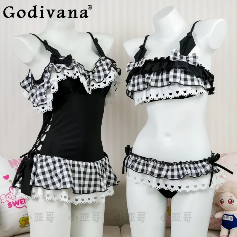 

Japanese Girl's Sweet Kawaii One-piece Swimsuit Student Casual Y2k Split Swimwear Summer New Bikini Bathing Suit Women 2026