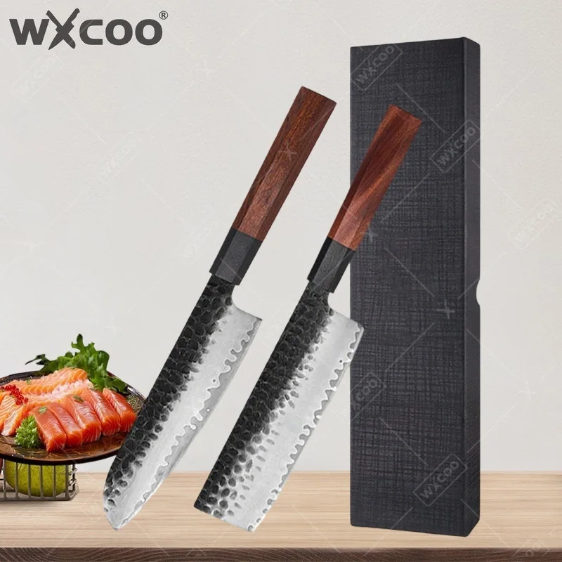 Cuchillo Kiritsuke Japonés WXCOO para Cortar Carne y Filetear Pescado, Cuchillo de Deshuesar de Damasco, Cuchillos de Cocina Profesionales para Chefs con Mango de Madera