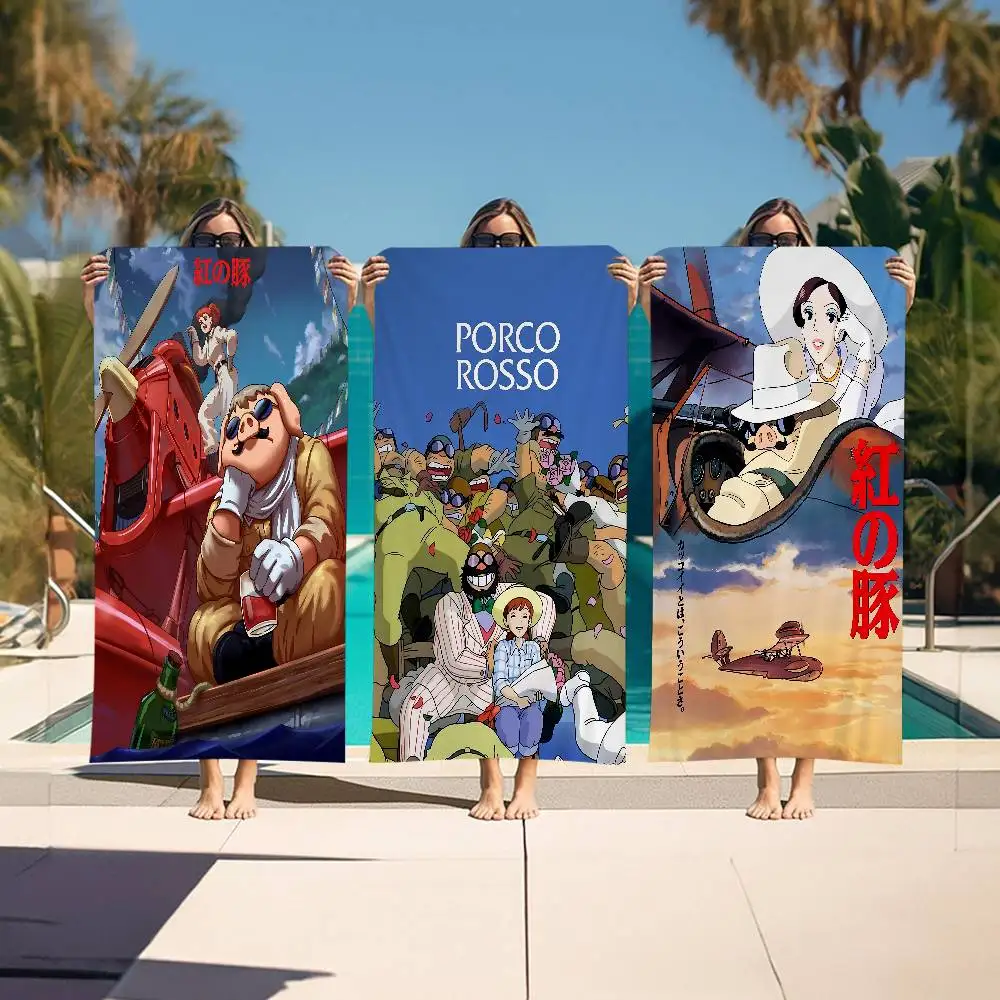 Classic Anime P-Porco Rosso Beach Towel Colorful Bath Towels for Girl Microfiber Quick Dry Custom Sand Free Beach Yoga Spa Pool