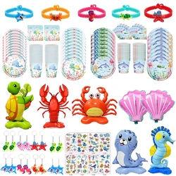 Ocean Sea Animals Themed Party Supplies Sea Animal Tableware Keychains Turtle Crab Seahorse Shark Balloon Party Decorations
