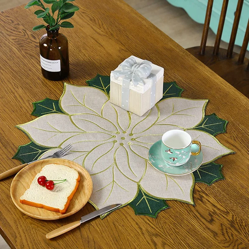 عطلة عيد الميلاد المطرزة المفارش زين البونسيتة المفارش عيد الميلاد زهرة تحديد الموقع لتزيين الطاولة